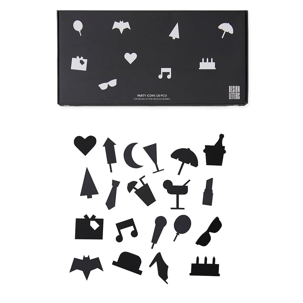Design Letters Party Icons for Message boards | Unique 20 pcs. Photobooth props with graphic symbols | Party icons for celebrating birthday for men, women, and friends | Black