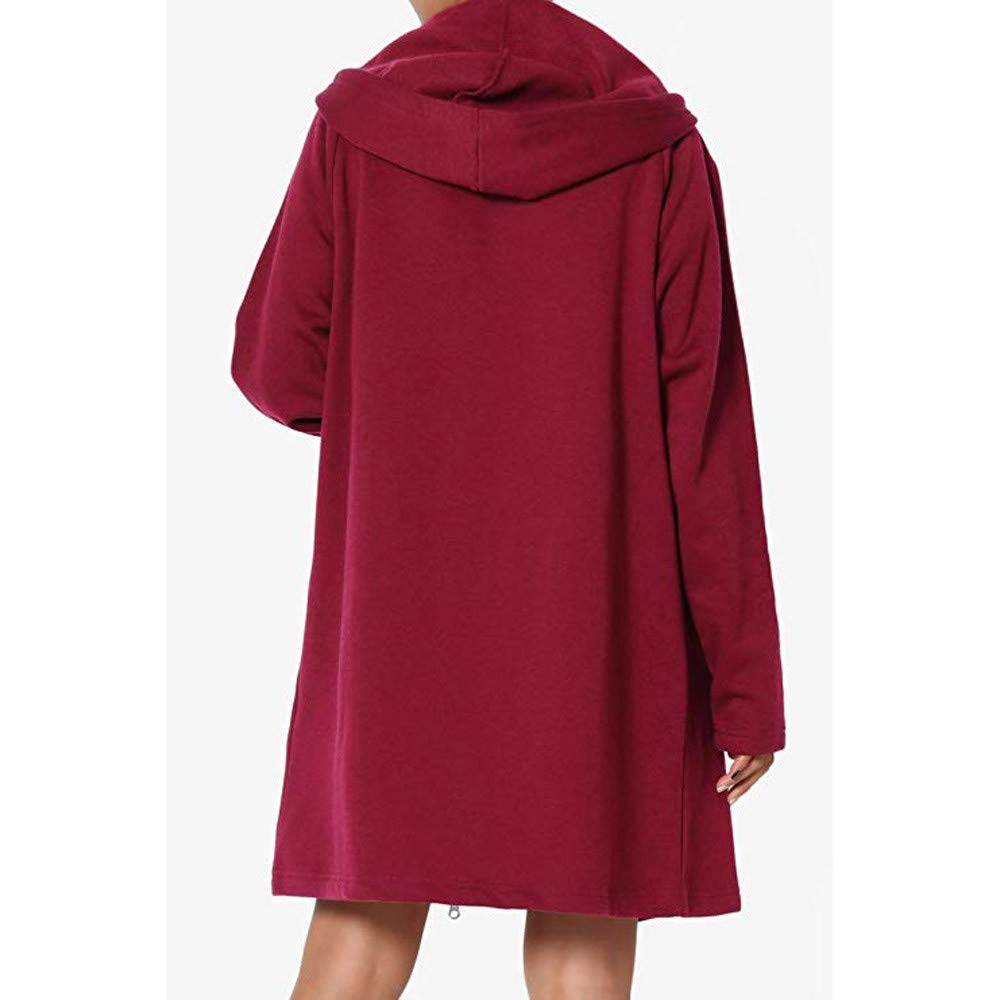 RedBrowm-women Jacket Winter Classic Warm Zip Coat Long Hoodie Loose Sport Outwear