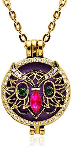 CHUANGYUN Antique Colorful Crystal King Owl Pendant Aromatherapy Diffuser Locket Necklace
