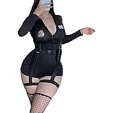 THSCWY Women's Police Costume Cop Costumes Halloween Sexy Cop Outfit Anime Cosplay Outfit with Belt,Toy Walkie Talkie