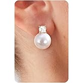 KRFY 1 Pairs Pearl Earrings, 925 Sterling Silver Post, Drop Pearl Dangle Earrings for Women Trendy, cz Studs Earrings for Women, 16K Gold Plated/Silver