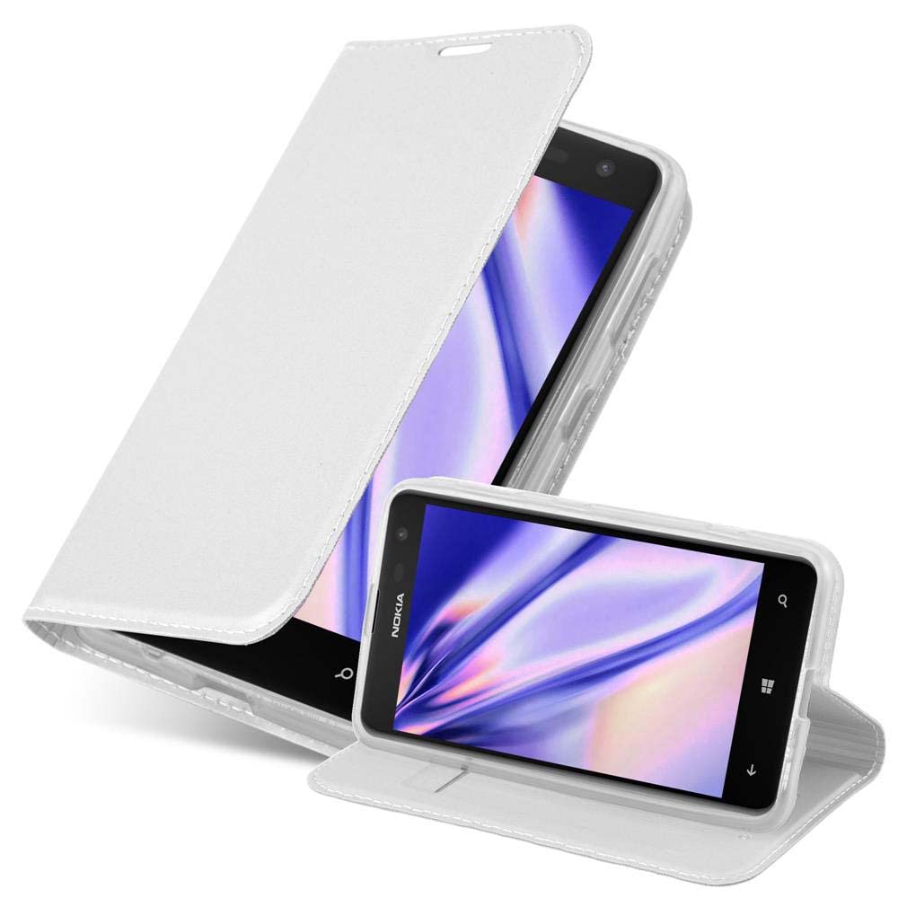 cadorabo Book Case works with Nokia Lumia 625 in CLASSY SILVER - with Magnetic Closure, Stand Function and Card Slot - Wallet Etui Cover Pouch PU Leather Flip