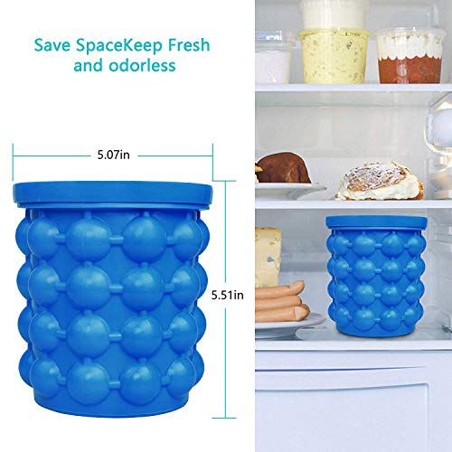 Besmon Ice Cube Mold Ice Trays, Large Silicone Ice Bucket, (2 in 1) Ice Cube Maker, Round,Portable,For Frozen Whiskey, Cocktail, Beverages (Dark blue)