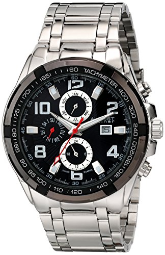 August Steiner Men's AS8127SSB Silver & Black Multifunction Swiss Quartz Watch with Black Dial and Silver Bracelet