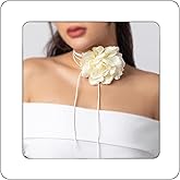 Rannyrena Bohemian Large Flower Choker Necklace Suede Leather Long Wrap Necklace Bow-knot Layered Tie Necklace with Artificial Rose Boho Party Accessories for Women (Ivory)