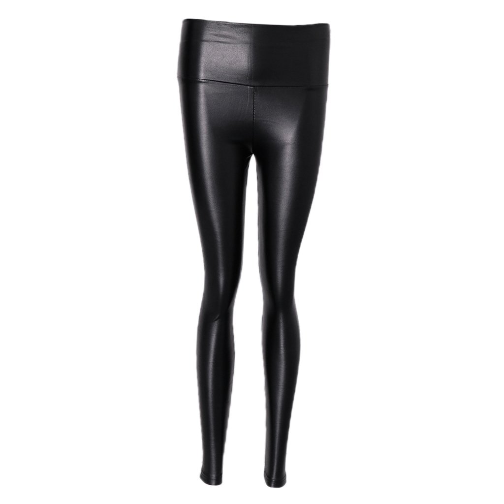 MonkeyJack Womens Girls High Waist Leggings Stretchy Faux Leather Trousers Slim Pencil Pants