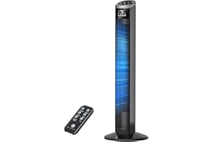 U ULTTY Tower Fan for Bedroom, Standing Fan that Blows Cold Air for Home, 28dB Quiet for Sleep, Remote, 80° Oscillation, 15H Timer, 25ft/s Velocity, 3 Speeds, 4 Modes, Bladeless 36 inch, Black