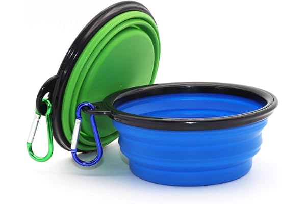 COMSUN 2-Pack Collapsible Dog Bowl, Foldable Expandable Cup Dish for Pet Cat Food Water Feeding Portable Travel Bowl Blue and