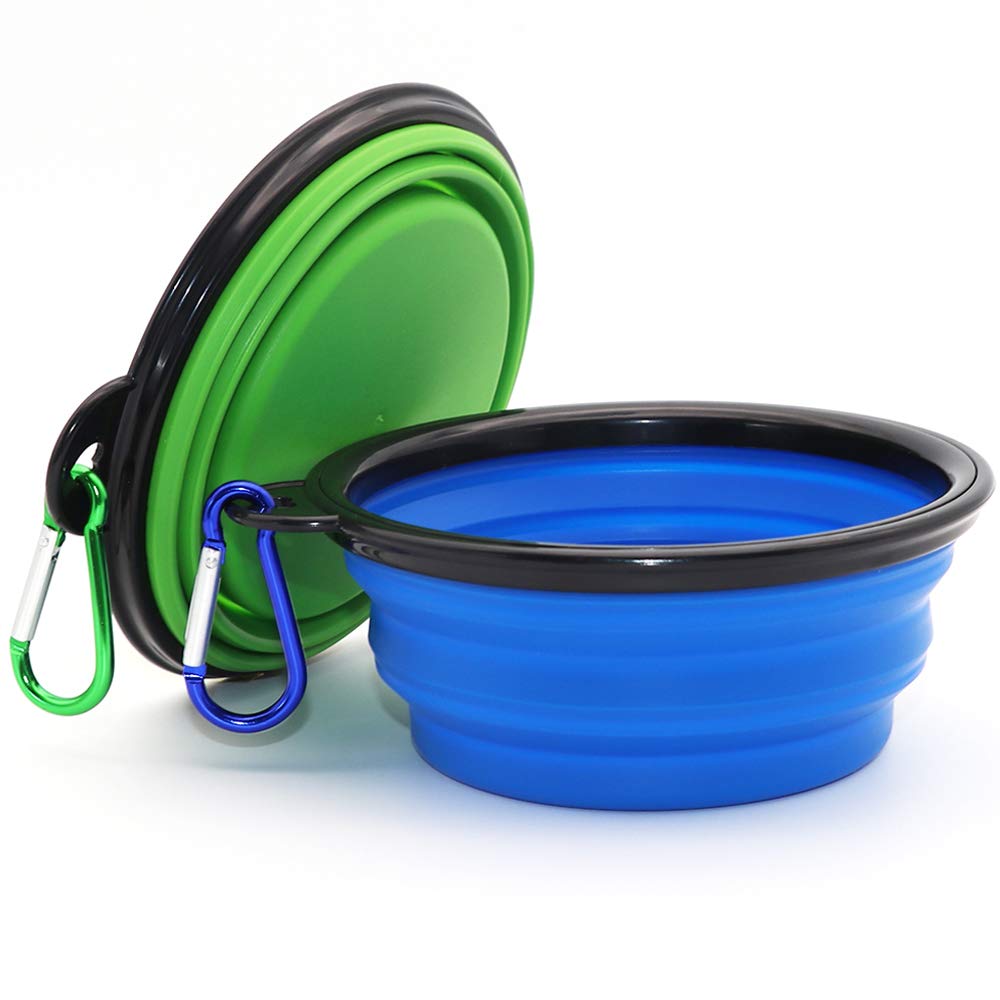 Photo 1 of Comsun 2-Pack Collapsible Dog Bowl, Foldable Expandable Cup Dish for Pet Cat Food Water Feeding Portable Travel Bowl Blue and Green