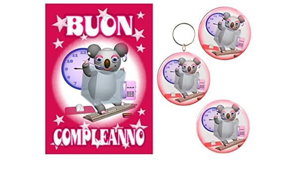 Amazon Com Italian Buon Compleanno Happy Birthday Gift 5x7 Card Keychain Pinback Button Office Products