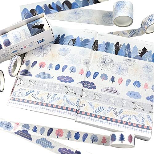 GRT 8 Rolls Washi Masking Tape Set,Colorful of Life Masking Tape,8 Different Designs About Blue Cloud Theme,5mm 15mm 30mm Wide,Great Creative washi Tape,for Planner Bullet Journals DIY Scrapbook Arts