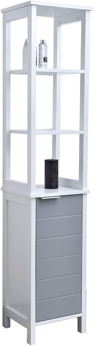Tendance Bathroom column tall unit- 3 shelves 1 cupboard 1 door- colour WHITE and GREY