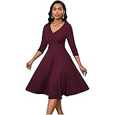 Womens Summer Dress 3/4 Sleeves V Neck 1950s Retro Vintage Wedding Cocktail Party Swing Flowy Wrap Midi Dresses