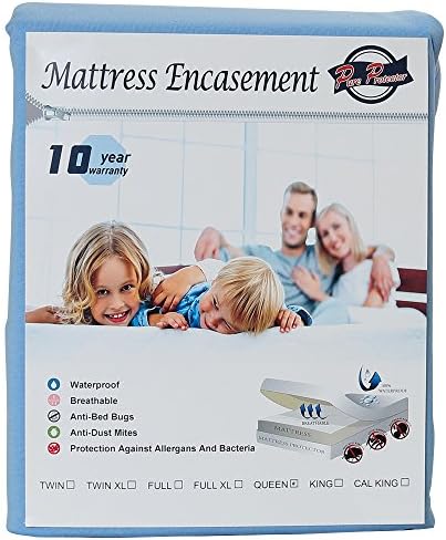 PURE PROTECTOR Zippered Mattress Encasement, Lab Testes Bed Bug Proof, Dust Mite Proof, Waterproof, Breathable, Noiseless, Vinyle Free, Queen Size 60x80+11 (fits 11-14inch H) (LIGHT BLUE)
