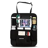 DBPOWER Car Backseat Organizer with iPad/Tablet Holder, Multi-Pocket for Bottles, Tissue Boxes, Baby Travel Accessories and Kids Toy Storage,Back Seat Protector and Kick Mats