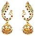 Touchstone Indian Bollywood enamel/red/green/white peacock jewelry earrings in antique gold tone for women