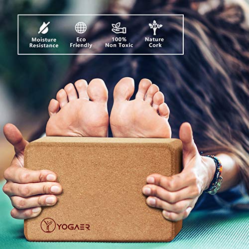 image for Yogaer Cork Yoga Blocks Set, Large Natural Brick Kit for Starter Begin