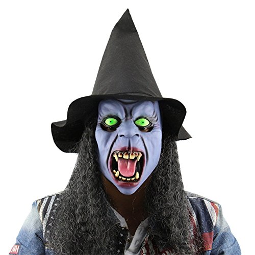 Shiningup Halloween Horror Long Hair Witch Full Face Latex Mask