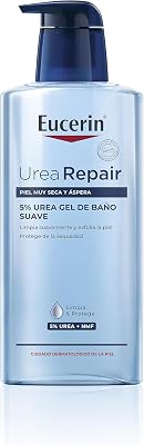 UreaRepair 5 % Urea Gel de Baño Suave (400 ml), limpiador de cara y cuerpo hidratante y exfoliante para un alivio inmediato, espuma limpiadora para piel seca y muy seca