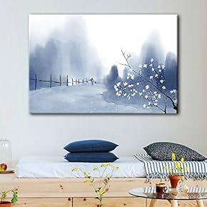 Canvas Wall Art - Chinese Ink Painting of Mountain Landscape in a Foggy Morning - Giclee Print Gallery Wrap Modern Home Art Ready to Hang - 12x18 inches
