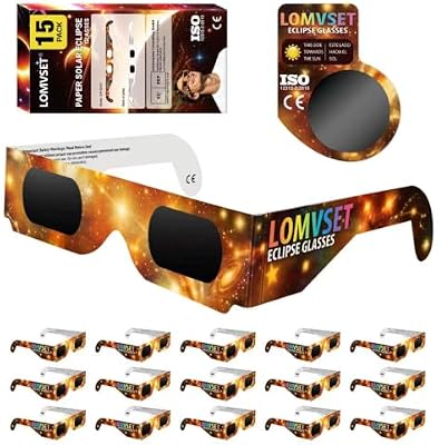 Pack de 15/30 Gafas Eclipse Solar Homologadas ISO 12312-2 CE - 2026 Gafas para Ver Eclipse Solar Seguras Certificadas Protección UV e Infrarrojo para Adultos y Niños + Filtro para Móvil