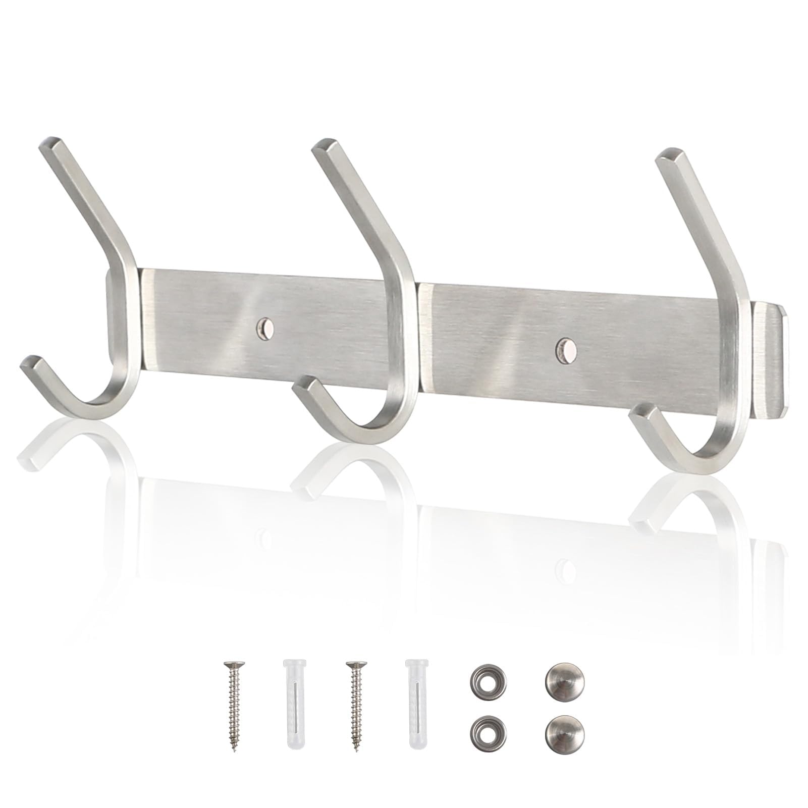 Qiannhee Sliver Coat Hooks Wall Mounted 3 Hooks Wall Coat Rack 30CM Max 30KG Heavy Duty Coat Rack Rustproof SUS304 Stainless Steel Cloths Hook Rack for Door, Kitchen, Bedroom, Bathroom, Entrance — image 1