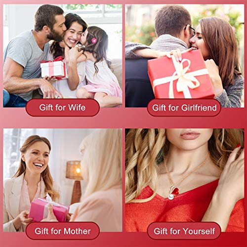 ZRU Heart Necklace Red Crystal Women Necklaces Pearl Pendant Rose Gold Plated Butterfly Jewelry Gifts for Christmas