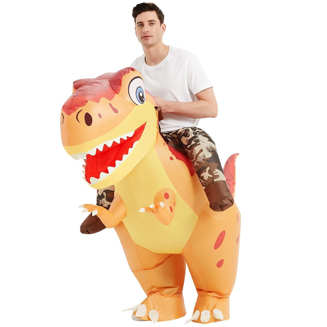 Photo 1 of **PARTIAL SET/MISSING BATTERY PACK** COMIN Inflatable Dinosaur Costume for Adults Ride on Blow Up T Rex Outfit for Halloween Party Cosplay Parades