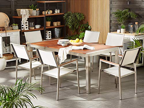 Beliani Modernes Gartenmöbel Set Tisch 180 cm Eukalyptusholz 6 Stühle in Weiß Grosseto – Bild 3