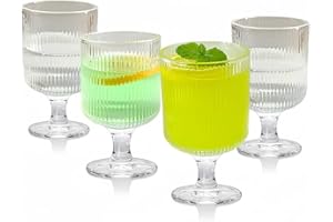 Vintage Ribbed Goblet Glasses of 4, 8 OZ Ripple Vintage Glass Cups Set, Cocktail Glasses, Wine Glasses for Bars,Party, Restau