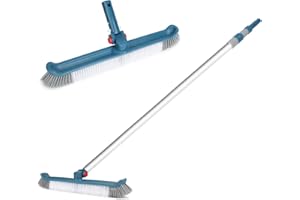 POOPLE Swimming Pool Broom Brush with Pole, 18" Polished Nylon Bristles Pool Brushes Head and 12 ft Aluminum Telescopic Pool Poles for Cleaning Pool Walls