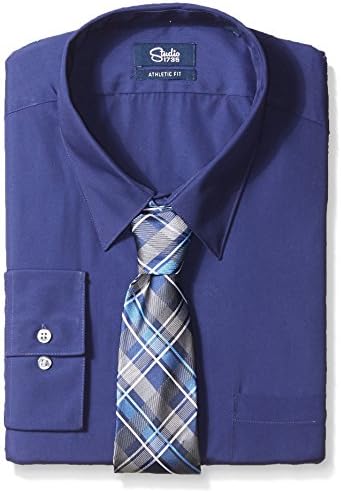 Studio 1735 Mens Dress Shirts and Tie Combo Plaid Tie Athletic Fit