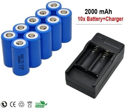 Yueling@ 10x 2000mah 3.7v Cr123a 16340 Li-ion Rechargeable Battery +Charger for