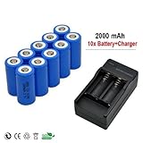 10x 2000mah 3.7v Cr123a 16340 Li-ion Rechargeable Battery +Charger