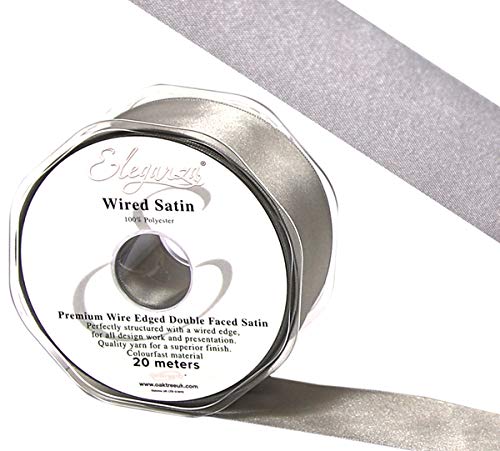Eleganza Wired Edge Premium Double Faced Satin, Silver, 38mm x 20m