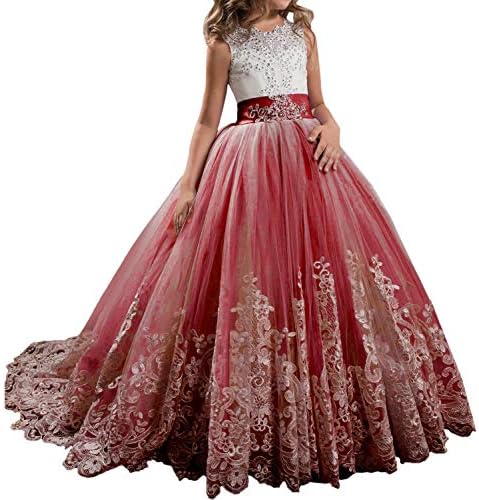 Girls Flower Princess Pageant Dress Kids Sleeveless Long Maxi Party Gowns AT03