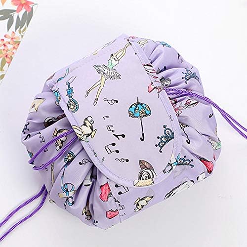 Drawstring Cosmetic Bag Travel Lazy Makeup Storage Bag Portable&Waterproof Quick Pack Large Cosmetic Bag Dual Magic Bags With Zipper&Drawstrings Brush Holder Carry On Travel (Dancer)
