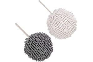 Hoement 2pcs Hanging Chenille Hand Towels for Kitchen and Bathroom, Water Absorbent Soft Hand Drying Puff