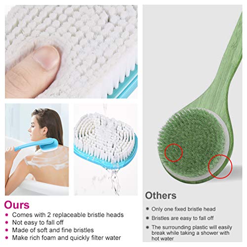 PRETTY SEE Back Brush, 2 in 1 Bath Brush Foldable Long Handle for Shower,Brush Back Scrubber Body Brush with Hard and Soft Bristles (2 Pack), Blue - Thumbnail 3