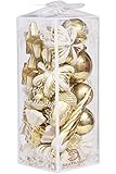 Sea Team 23-Pack Assorted Shatterproof Christmas Ball Ornaments Set Decorative Baubles Pendants with Premium Gift Wrapping Ribbon for Xmas Tree (Gold)