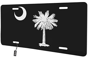 Beabes South Carolina State Flag Front License Plate Cover,Palmetto Tree and Moon Abstract Art Black White Decorative License Plates for Car,Novelty Auto Car Tag Vanity Plates for Men Women 6x12 Inch