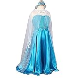 Girls Princess Costume Gown Dress Sparkly Cape with Pageant Tiara (7-8, blue)