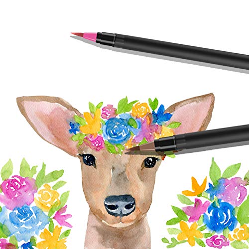 RATEL Rotuladores Acuarelables incluye 24 plumas de pincel de acuarela con punta de pincel de nylon flexible, 1 pluma de pincel de agua, 1 almohadilla de acuarela para libros