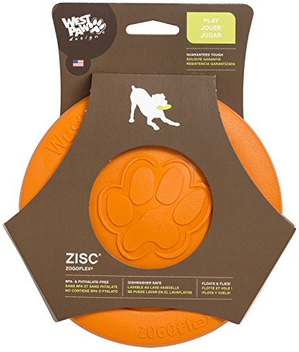 West Paw Zogoflex Zisc Durable Dog Frisbee Nearly Indestructible Flying Disc Dog Toy, 100% Guaranteed Tough, It Floats!, Made in USA, 8.5-Inch Large, Tangerine