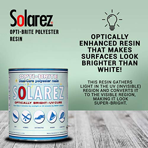 Solarez UV Cure Opti-Brite Polyester Resin (Gallon) Converts UV Light to Visible Light & Cures in Mins! Non-Tacky, Eco Friendly - Surfboards, Watercraft, Wood, Sporting Goods - Made in The USA!