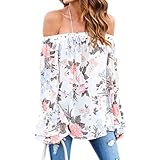 Ezcosplay Women Long Bell Sleeve Off Shoulder Open Back Floral Print Shirt Tops