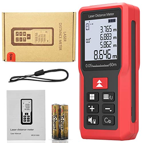 Emarth Laser Measure 196Ft/60m, M/In/Ft Mute Backlit LCD Laser Distance Meter with Electronic Angle Sensor, Electric Meter Tool, Measuring Distance, Area, Volume - Thumbnail 6