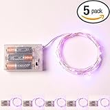 5 Sets RTGS 20 Pink Color Micro LED String Lights Battery Operated on 7 Feet Silver Color Wire