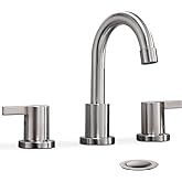 Phiestina 2 Handle 3 Hole 8 Inch Widespread Bathroom Faucet with Metal Pop-Up Drain, Brushed Nickel, WF015-1-BN