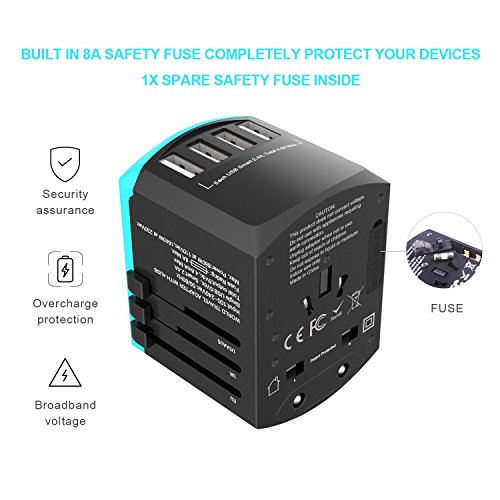 Universal Travel Adapter, All-in-one International Power Plugs with High Speed 2.4A 4 USB Wall Charging Ports for US, UK, EU, AU, Asia Covers 200+Countries - Thumbnail 2